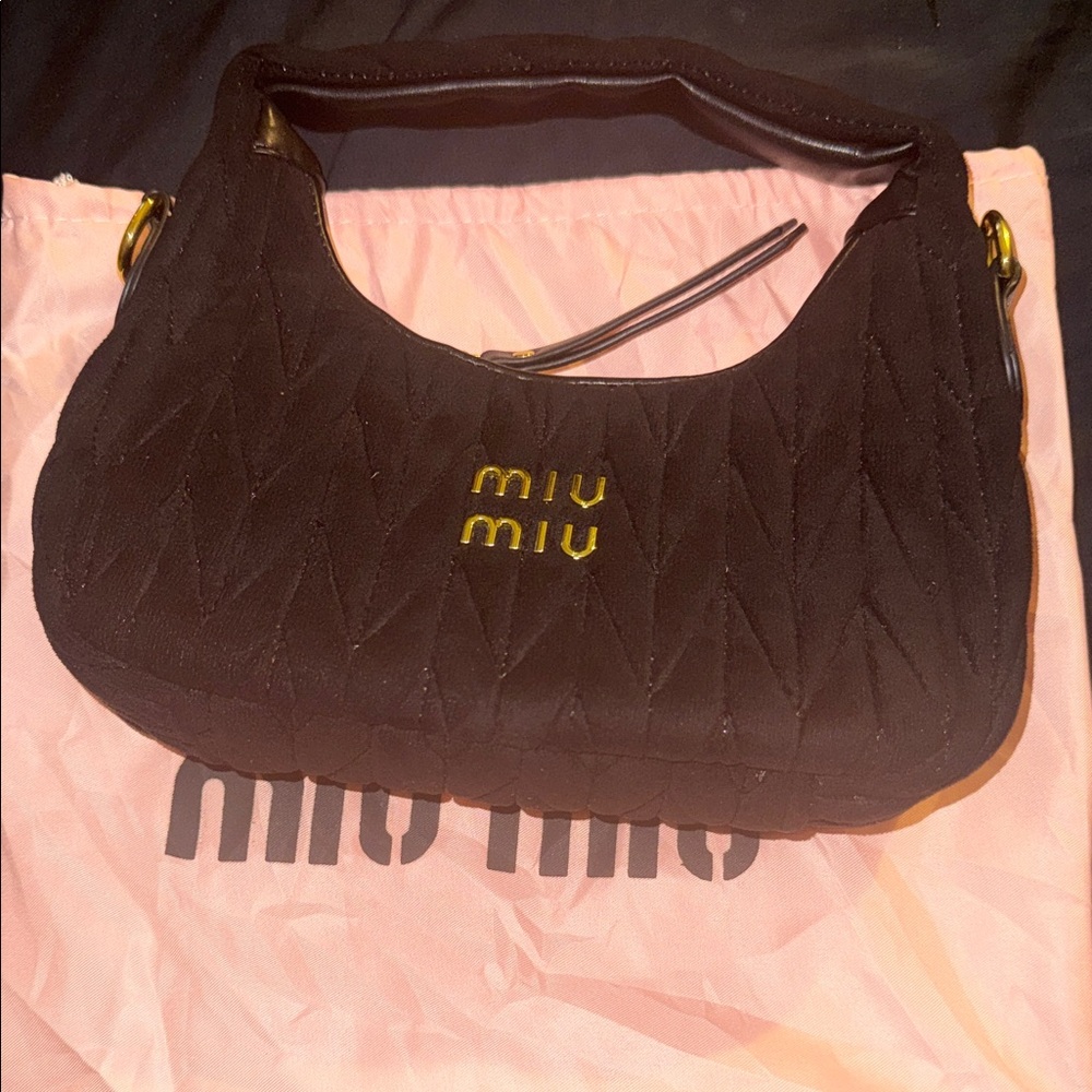 Miu Miu Black Quilted Shoulder Bag with Gold Logo